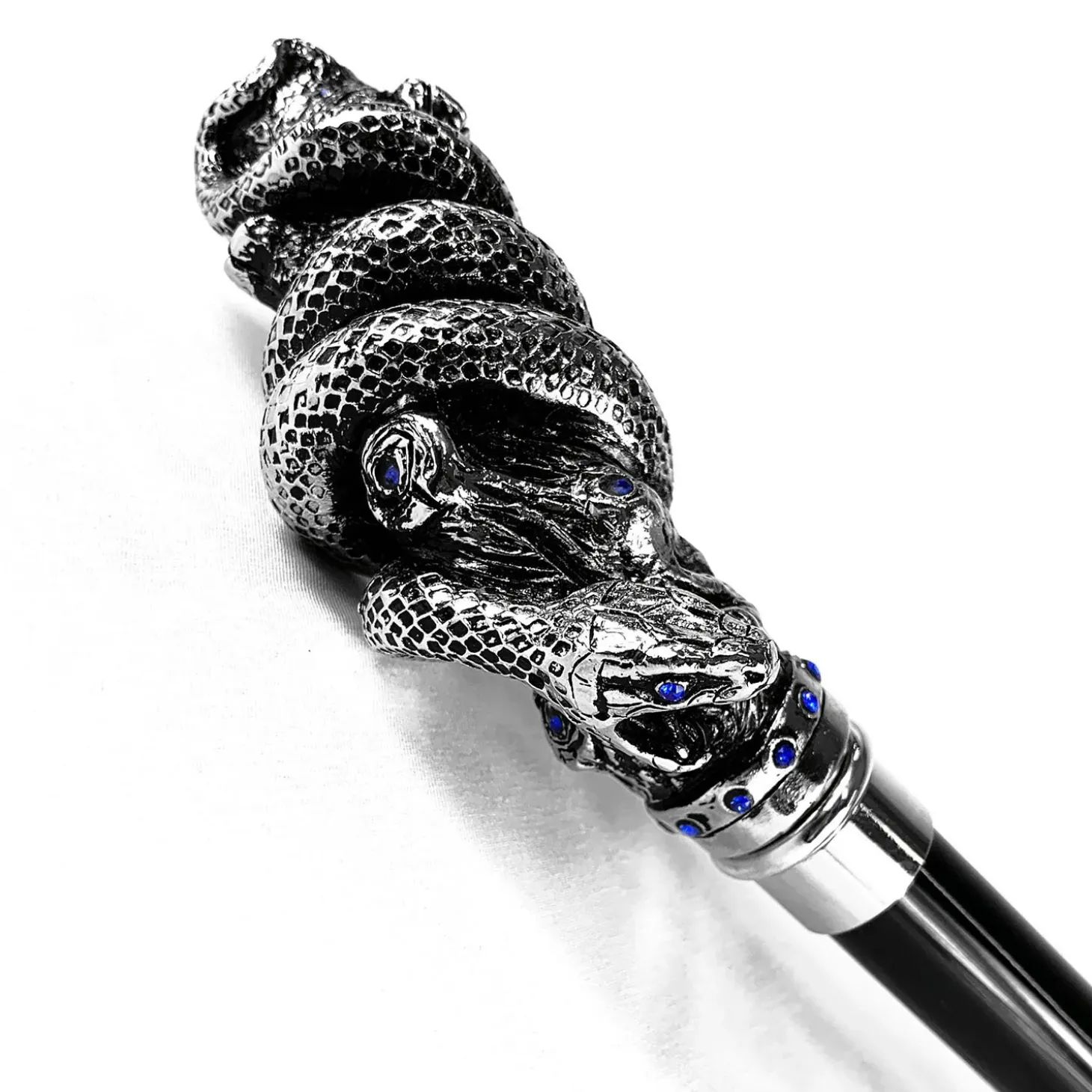 Fantastic silver-plated handle - Snake on branch and sapphire crystals