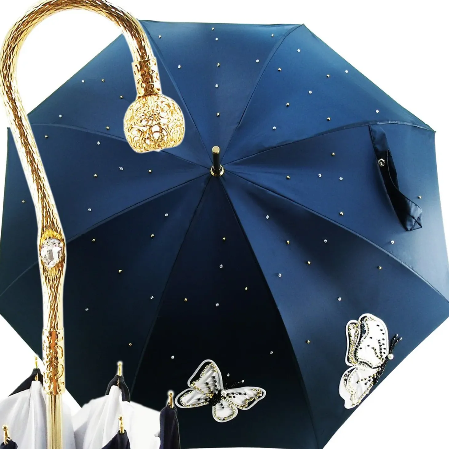Fantastic Women's Umbrella with Embroidered Butterflies Fashionable Embroibery Butterfly