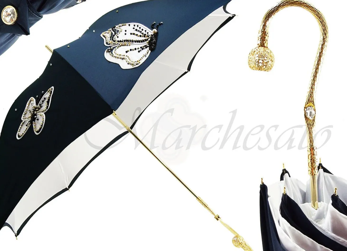 Fantastic Women's Umbrella with Embroidered Butterflies Fashionable Embroibery Butterfly