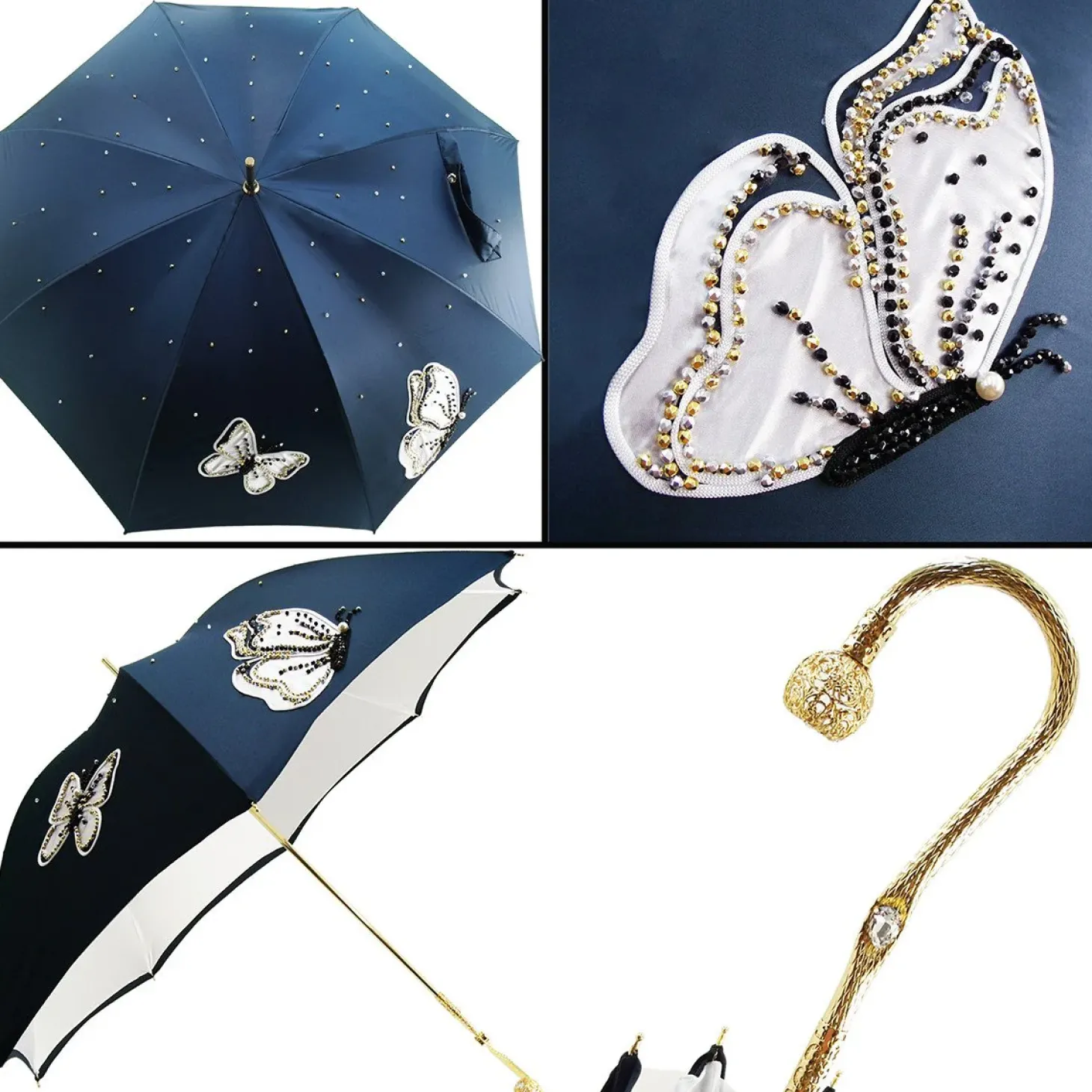 Fantastic Women's Umbrella with Embroidered Butterflies Fashionable Embroibery Butterfly