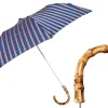 Foldable Umbrella with Stripes, Bamboo Handle