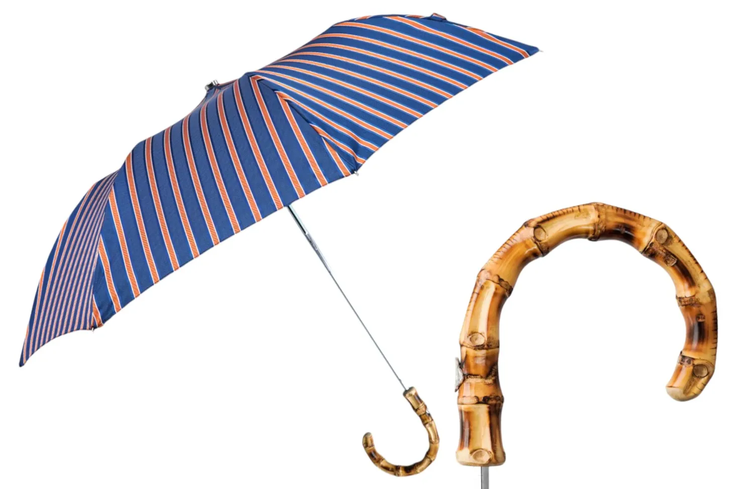 Foldable Umbrella with Stripes, Bamboo Handle