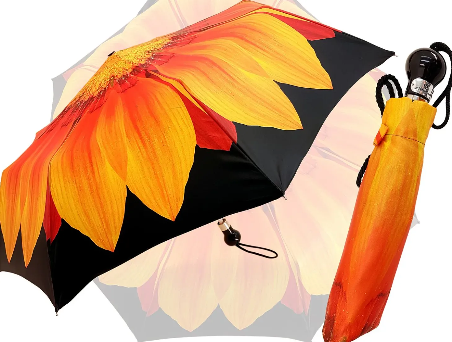 Foldable Women's Umbrella - Orange Flower Pattern