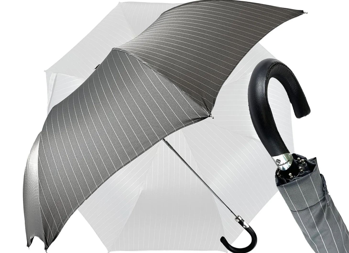 Folding gray striped umbrella for men