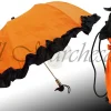 Folding Orange Umbrella with Black Ruffle