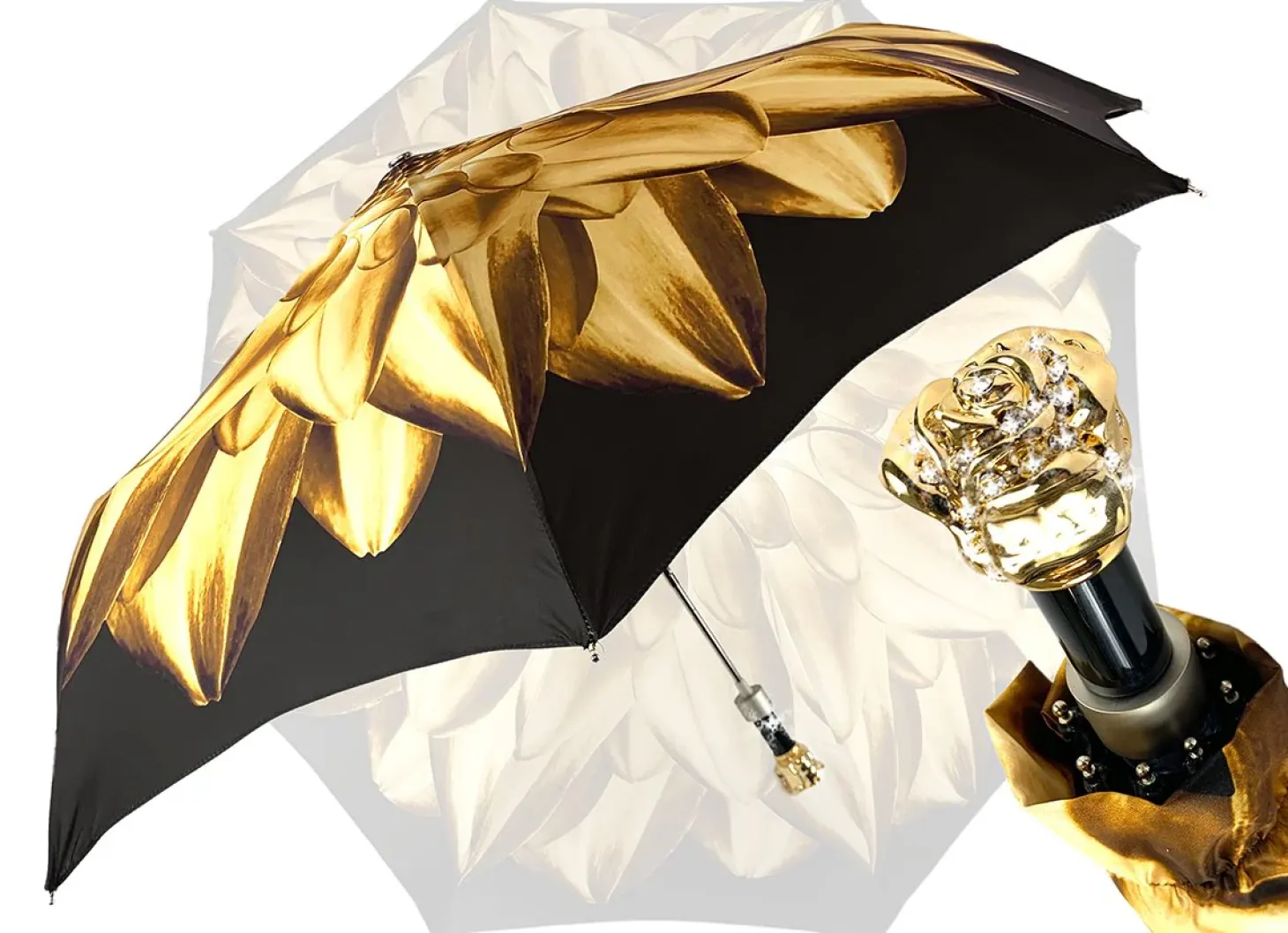 Gold And Brown Dahlia Folding Umbrella