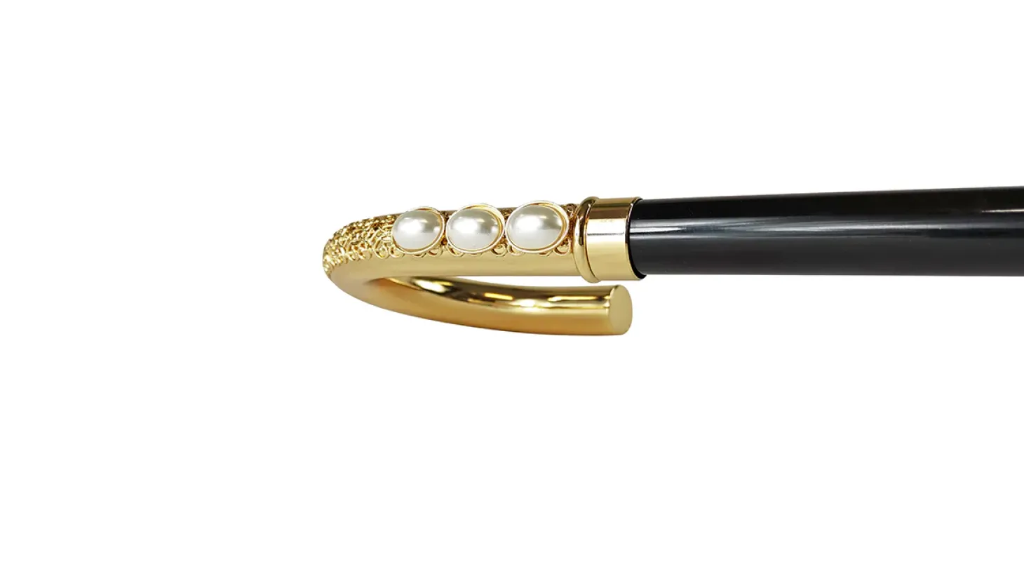 Goldplated Curved Walking-stick with Pearls