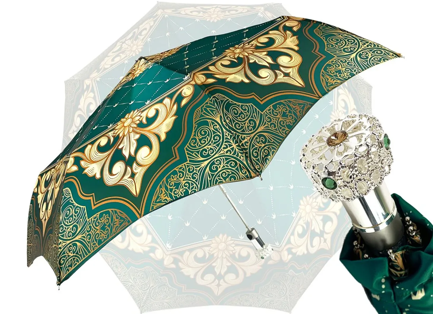 Green and Beige Women's Folding Umbrella