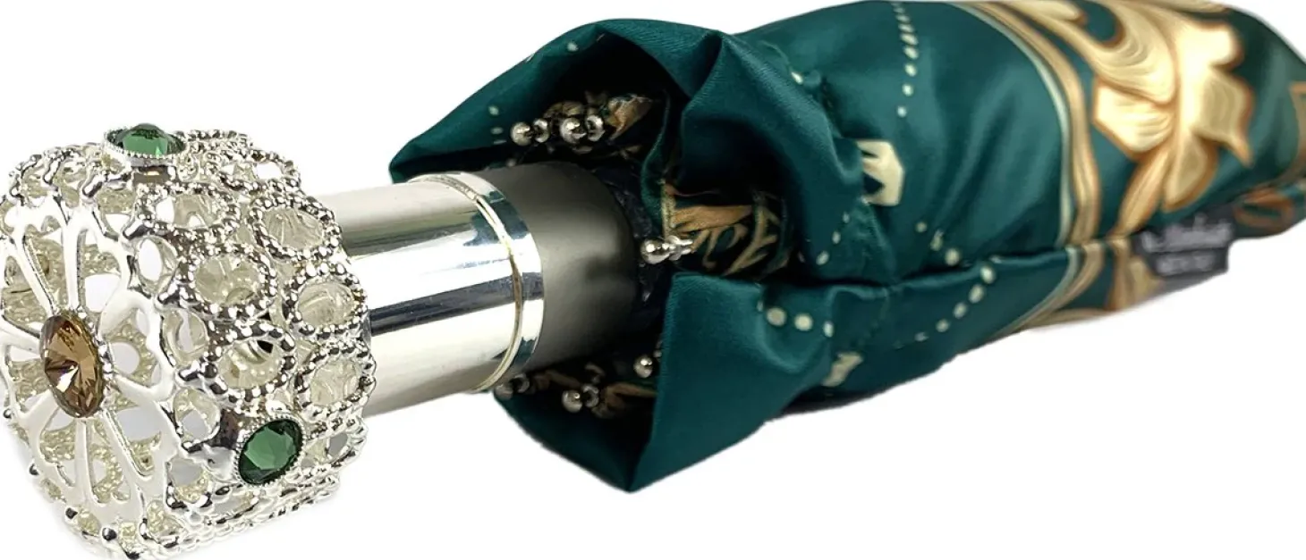 Green and Beige Women's Folding Umbrella