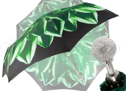Green Flower Ladies Folding Umbrella With Luxury Handle
