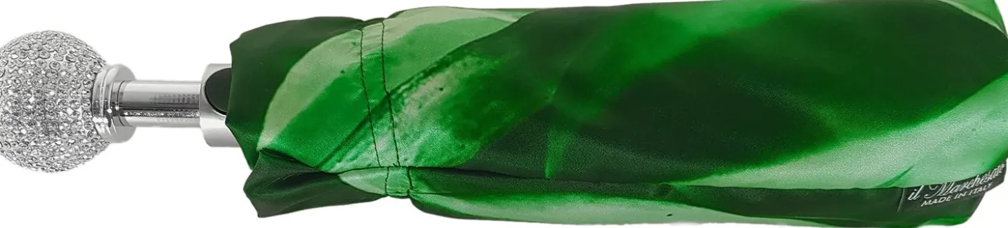 Green Flower Ladies Folding Umbrella With Luxury Handle