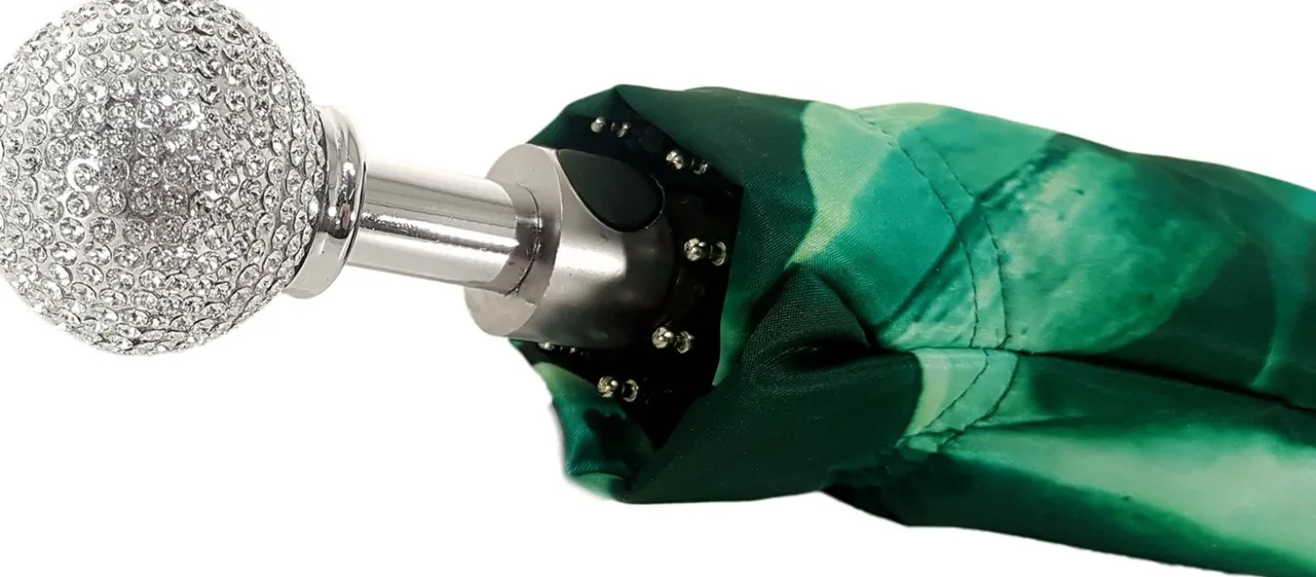 Green Flower Ladies Folding Umbrella With Luxury Handle