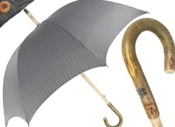 Handcrafted Grey Umbrella - Natural Ash Wood-Handle