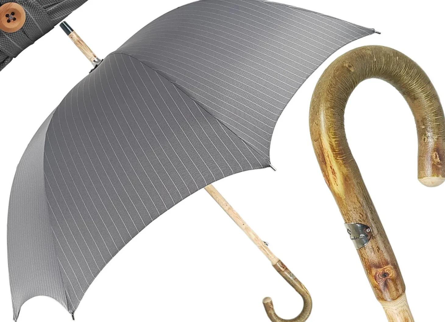 Handcrafted Grey Umbrella - Natural Ash Wood-Handle
