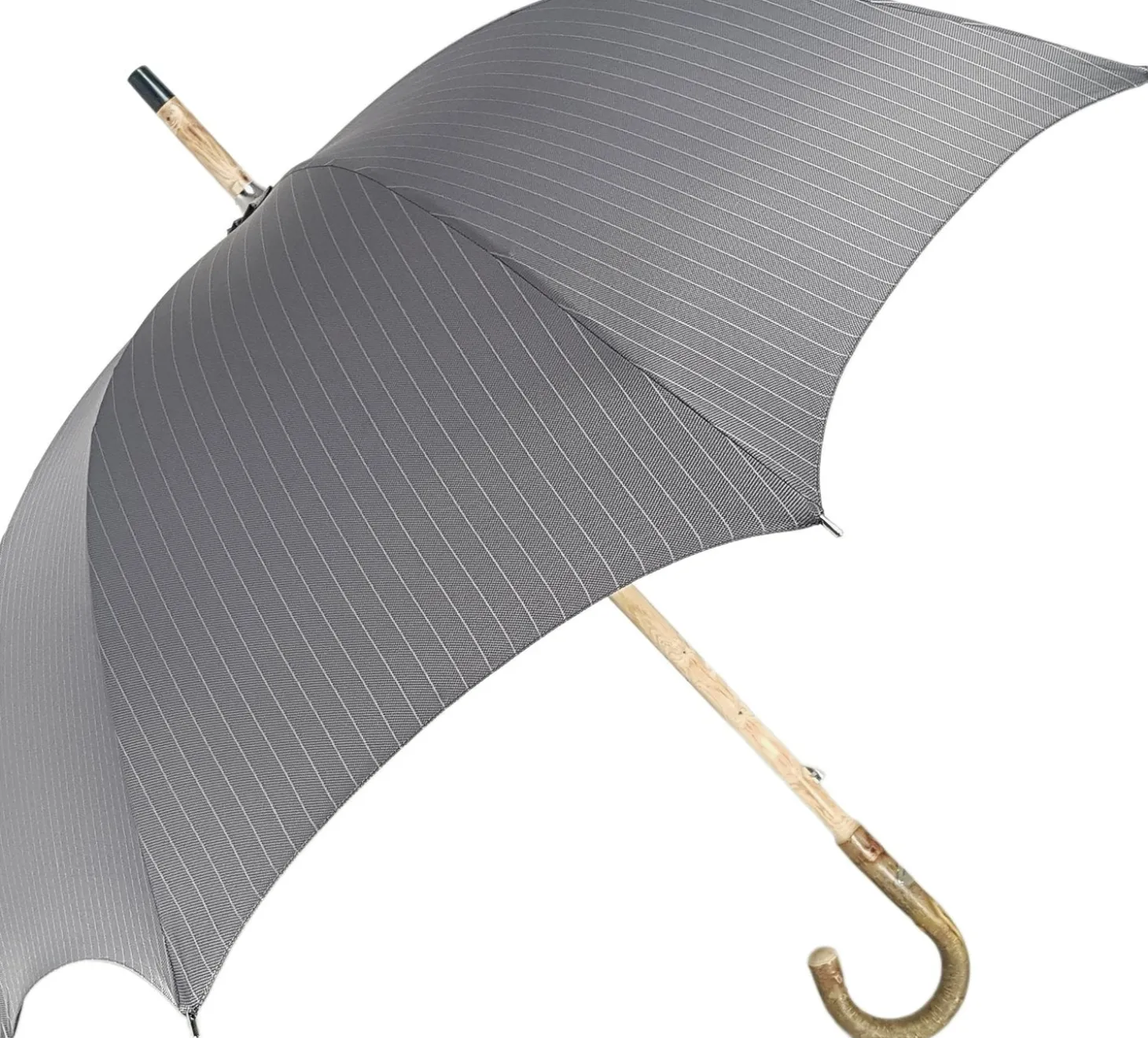 Handcrafted Grey Umbrella - Natural Ash Wood-Handle