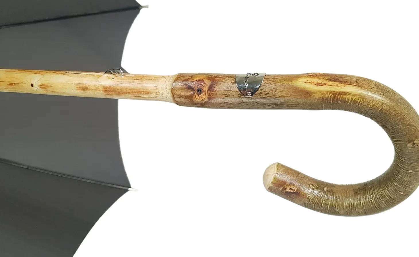 Handcrafted Grey Umbrella - Natural Ash Wood-Handle