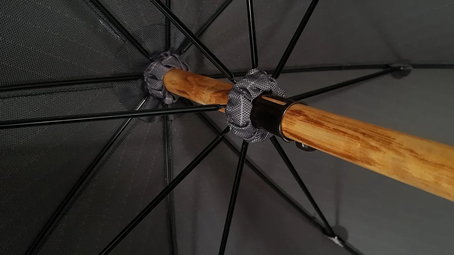 Handcrafted Grey Umbrella - Natural Ash Wood-Handle