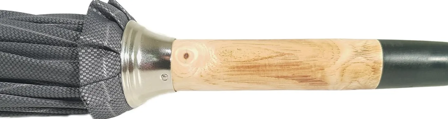 Handcrafted Grey Umbrella - Natural Ash Wood-Handle