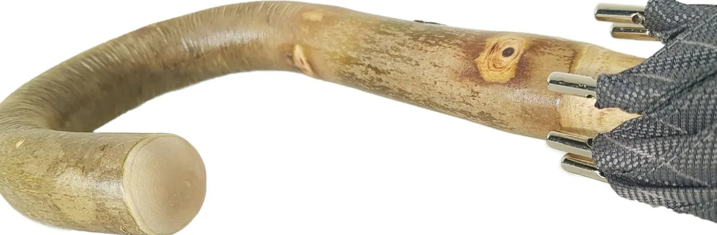 Handcrafted Grey Umbrella - Natural Ash Wood-Handle