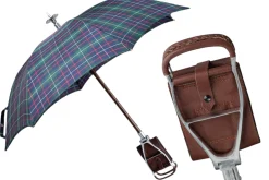 Handcrafted Leather Seat Umbrella- Tartan design