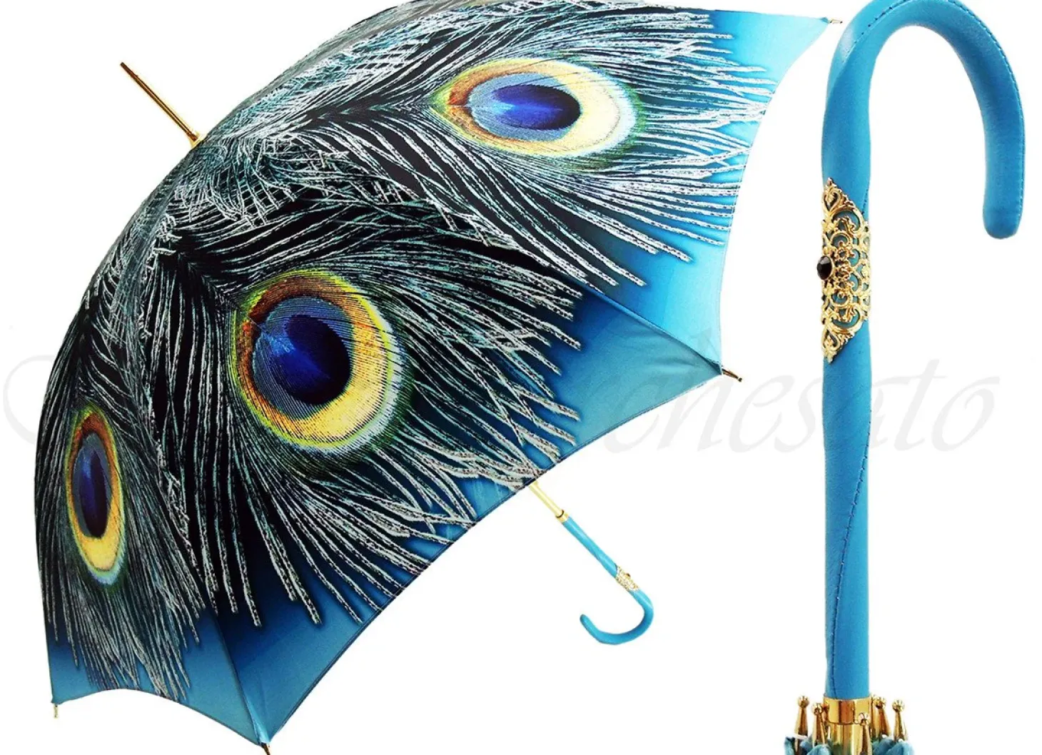 Handcrafted Luxury Peacock Umbrella in a Blue Sky Color Umbrella Fashion