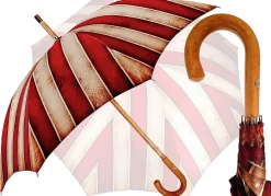Handcrafted Umbrella - Striped Red And Cream - Shaded Colors - Malacca