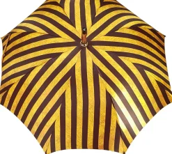 Handcrafted Umbrella - Striped Gold and Dark Brown - Chestnut Wood-Han
