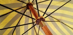 Handcrafted Umbrella - Striped Gold and Dark Brown - Chestnut Wood-Han