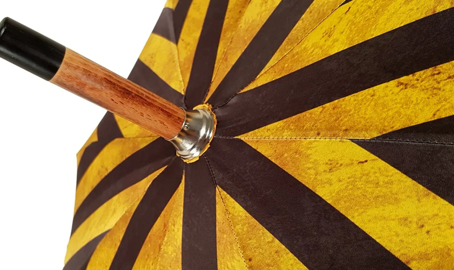 Handcrafted Umbrella - Striped Gold and Dark Brown - Chestnut Wood-Han