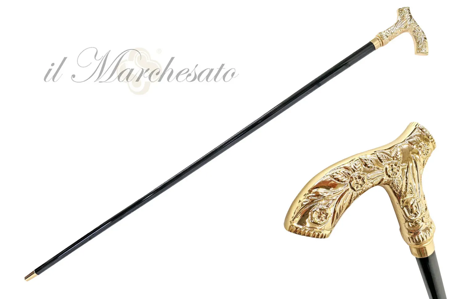 Hand-engraved metal Walking stick - 24K goldplated