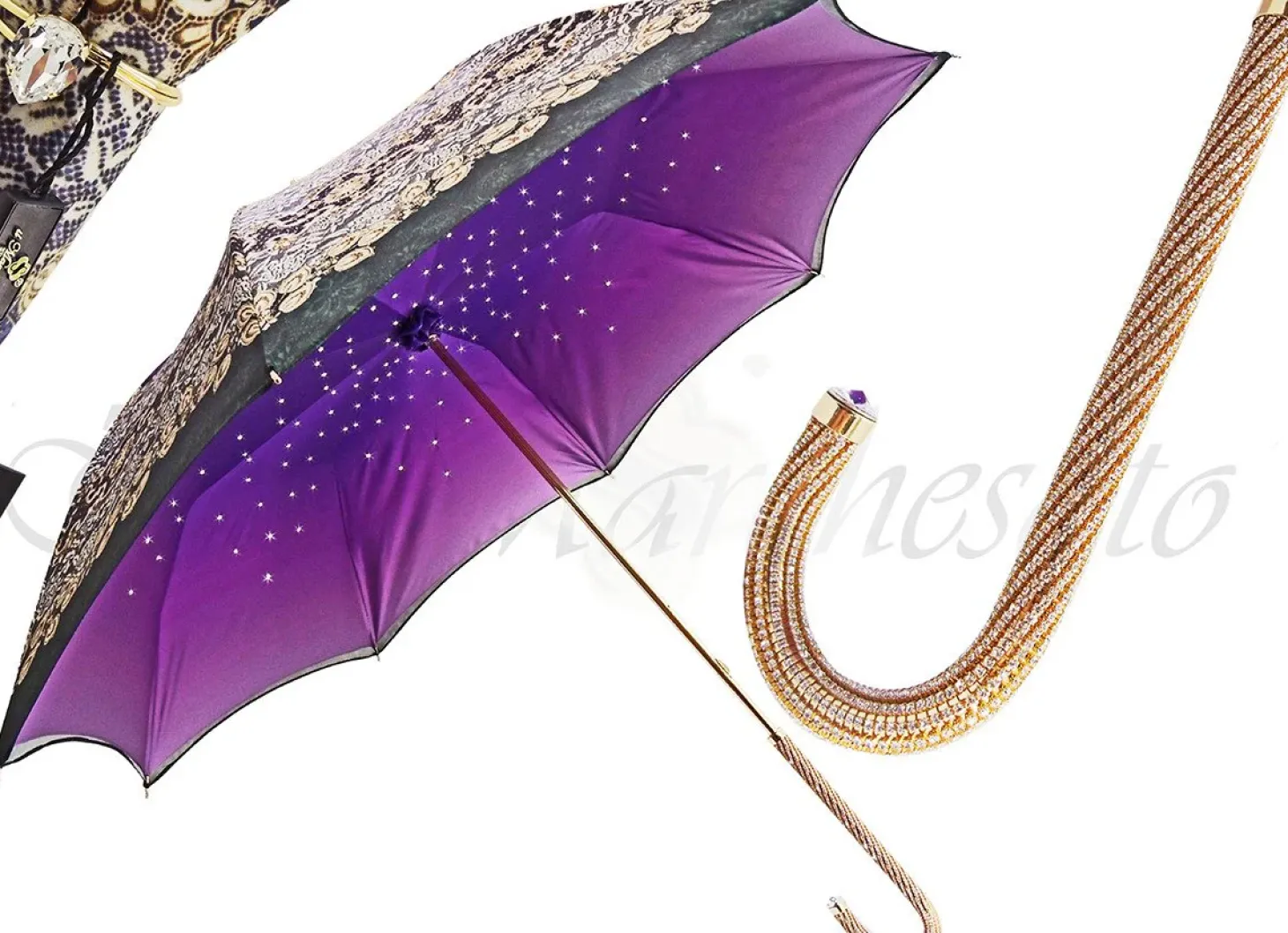 Handmade Luxury Women's Double Cloth Umbrellas Awesome Italian Fashion Crystals Umbrellas