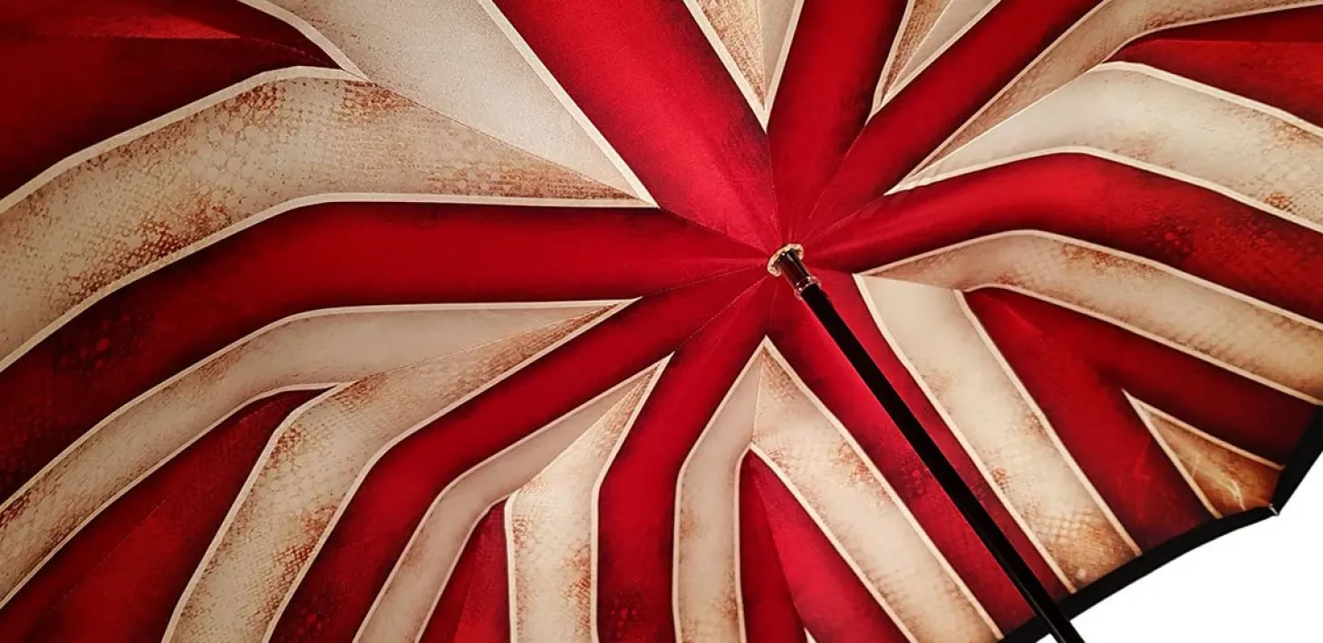 Handmade Men's Umbrella - Striped Red And Cream - Shaded Colors