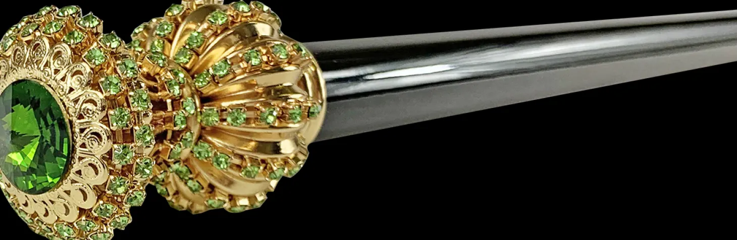 Handmade milord Cane with green crystals