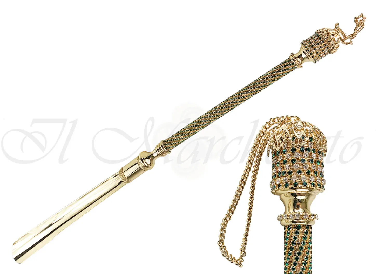 Handmade Shoehorn with Emerald Crystals