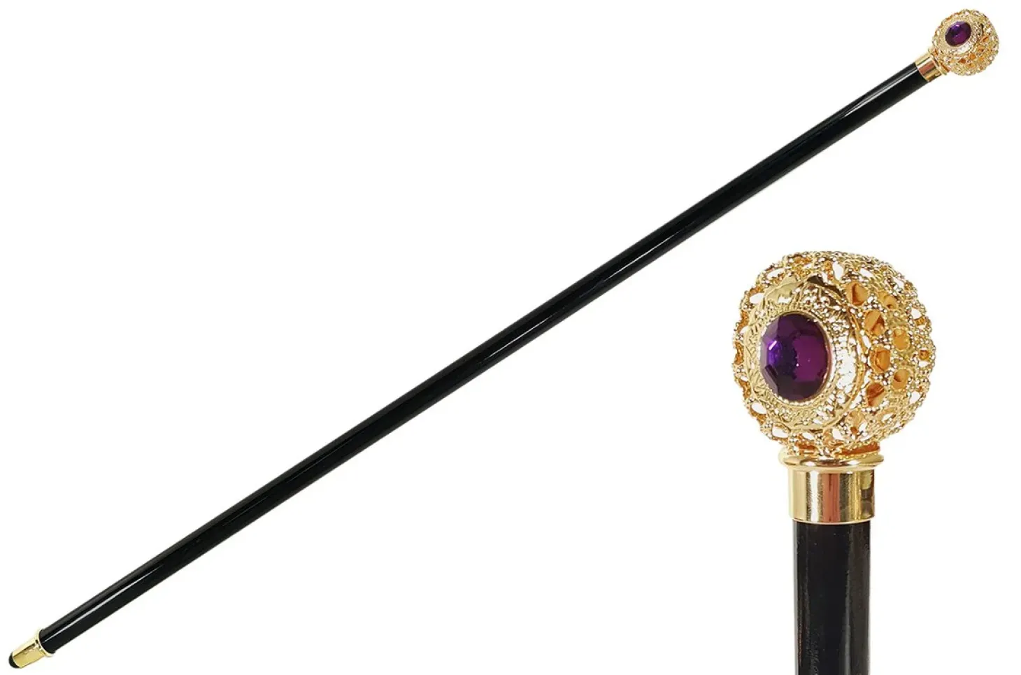 Handmade Walking stick - Golden filigree sphere with crystal