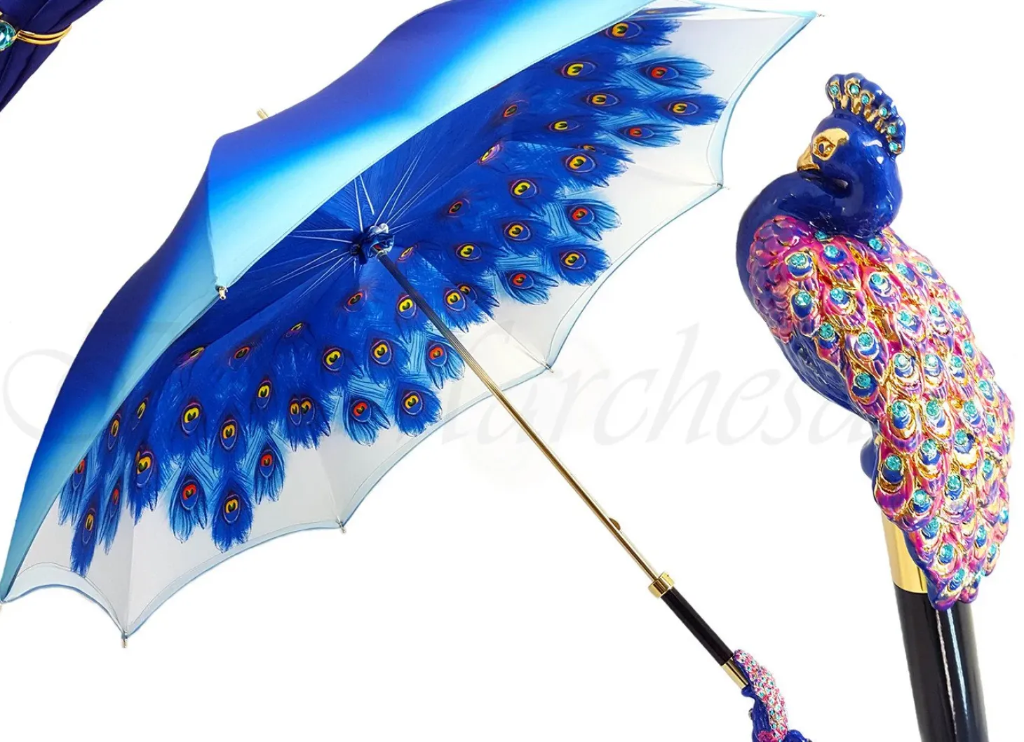 il Marchesato Blue Peacock Umbrella Awesome Fashionable Ladies Umbrella