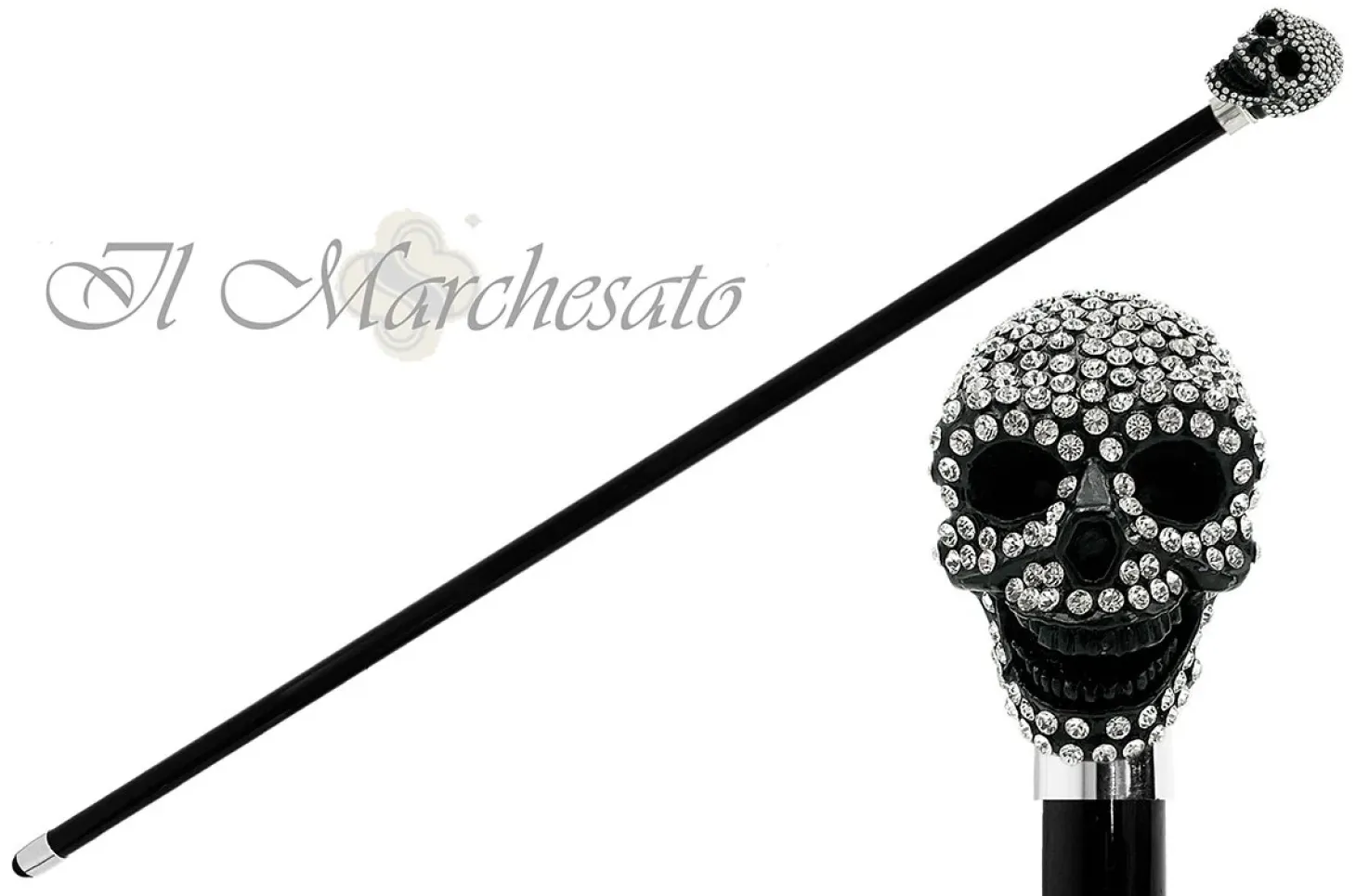 il Marchesato Lux Black Skull Cane Encrusted with Hundreds Swarovski C