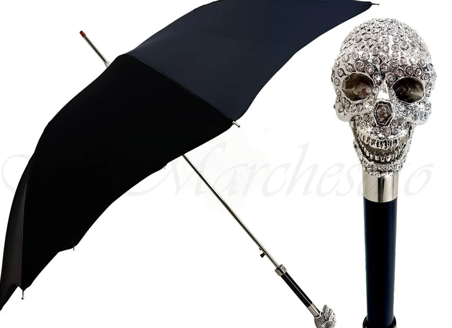 il Marchesato Lux Silver Swarovski Skull Umbrella