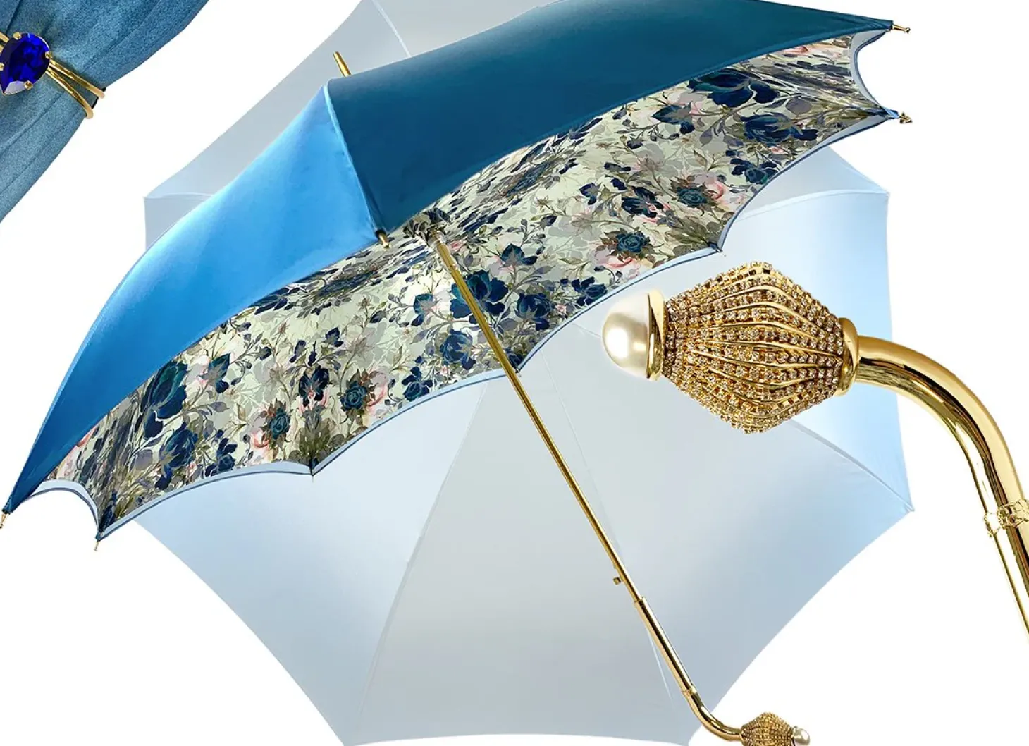 Light Blue Flowers Umbrella, Double Cloth