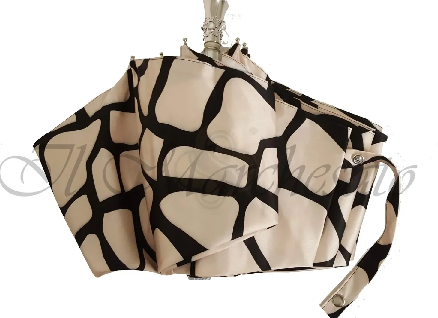 Lightweight Black & Cream Folding Umbrella
