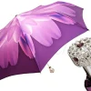 Lilac Flower Ladies Folding Umbrella with Silver-Plated Handle