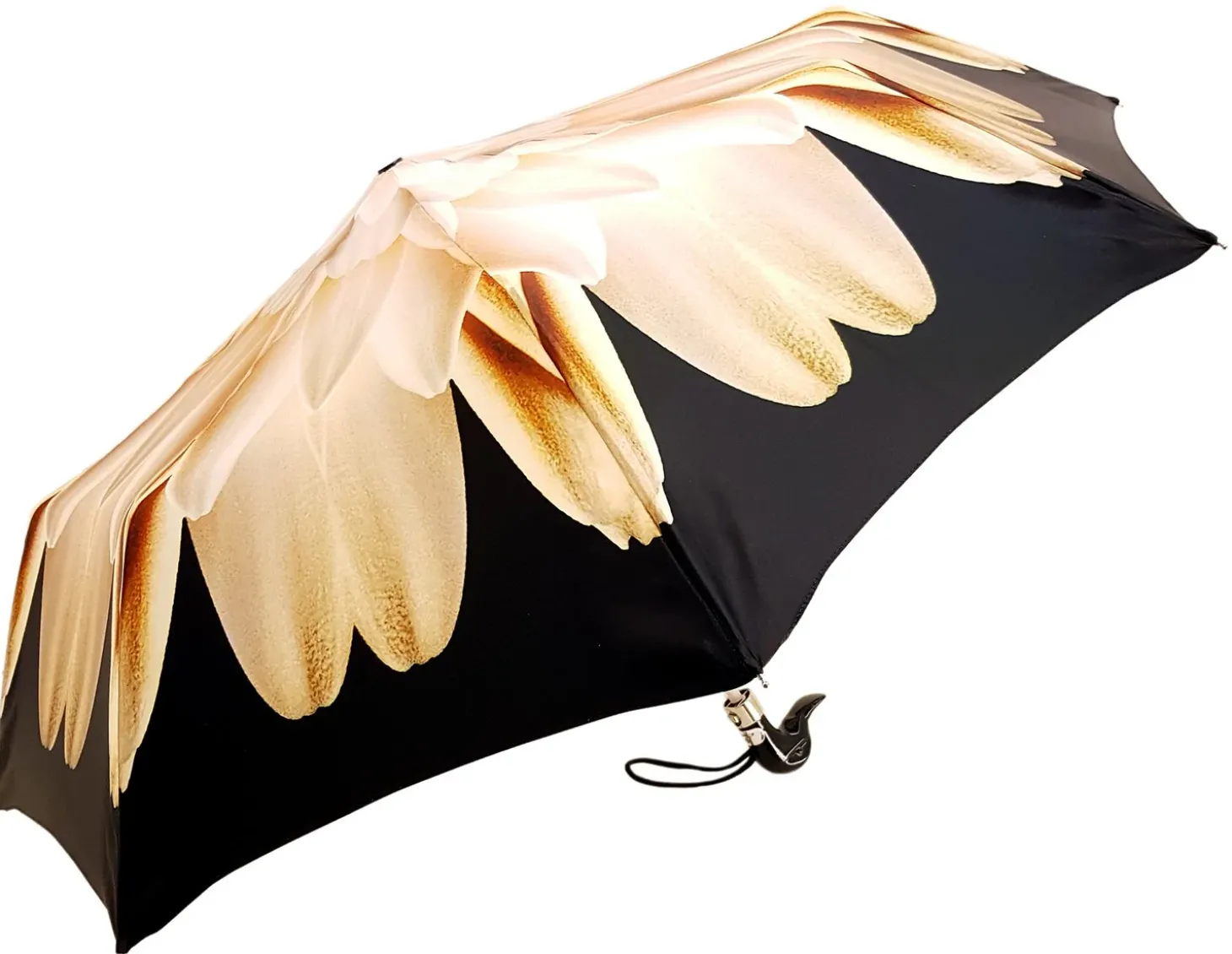 Lotus Women's Folding Umbrella with Black Duck Handle Handmade Mini Umbrellas