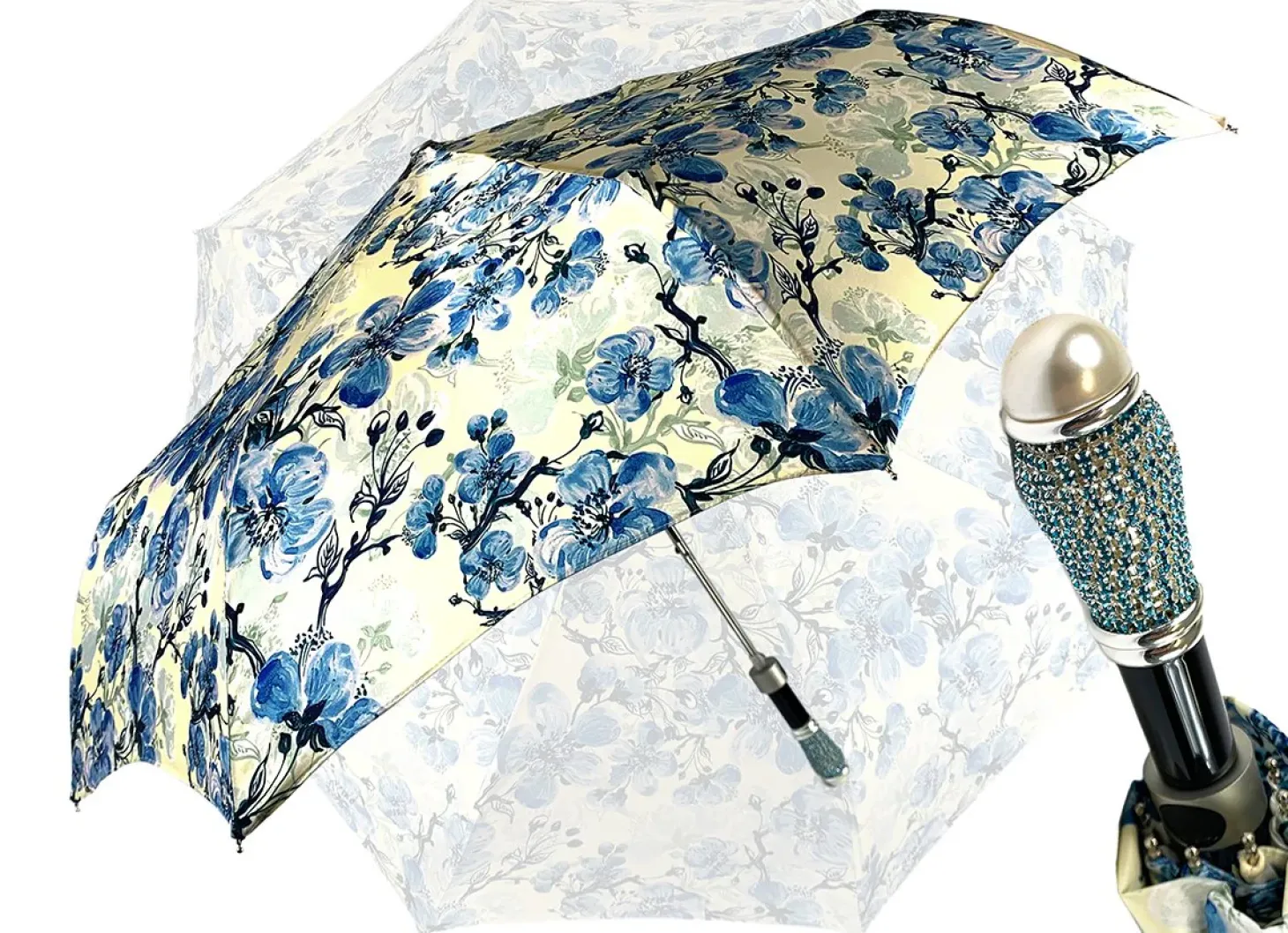 Lovely Folding Umbrella With Blue Poppies Design