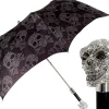 Lux Silver Swarovski Skull Folding Umbrella