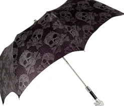 Lux Silver Swarovski Skull Folding Umbrella