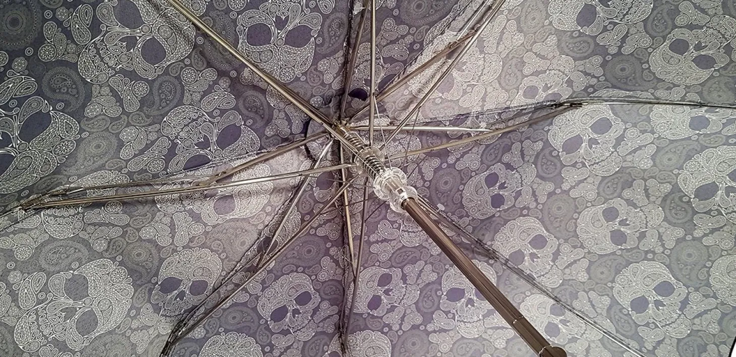 Lux Silver Swarovski Skull Folding Umbrella