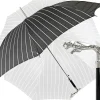 Luxury Gents Black Pinstripe Umbrella with Jaguar Handle