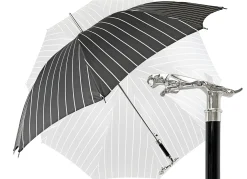 Luxury Gents Black Pinstripe Umbrella with Jaguar Handle
