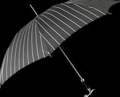 Luxury Gents Black Pinstripe Umbrella with Jaguar Handle