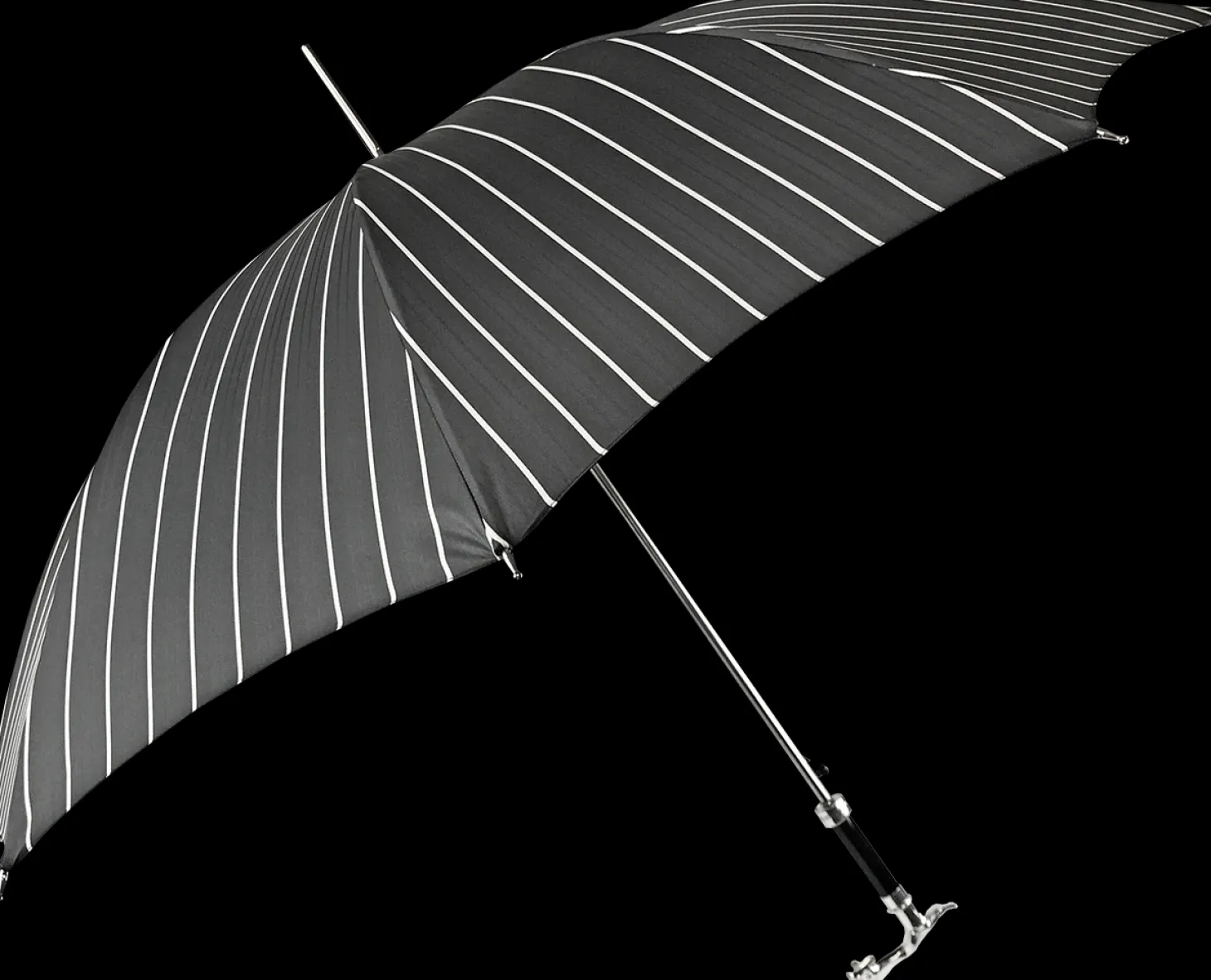 Luxury Gents Black Pinstripe Umbrella with Jaguar Handle